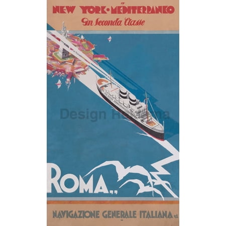 New York to the Mediterranean in Second Class by the Nagazione Generale Italiana, 1932. Framed Vintage Travel Poster
