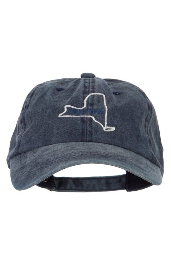 New York with Map Outline Embroidered Washed Cotton Twill Cap - Navy OSFM