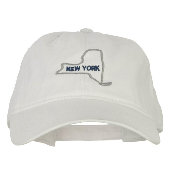 New York with Map Outline Embroidered Washed Cotton Twill Cap - White OSFM