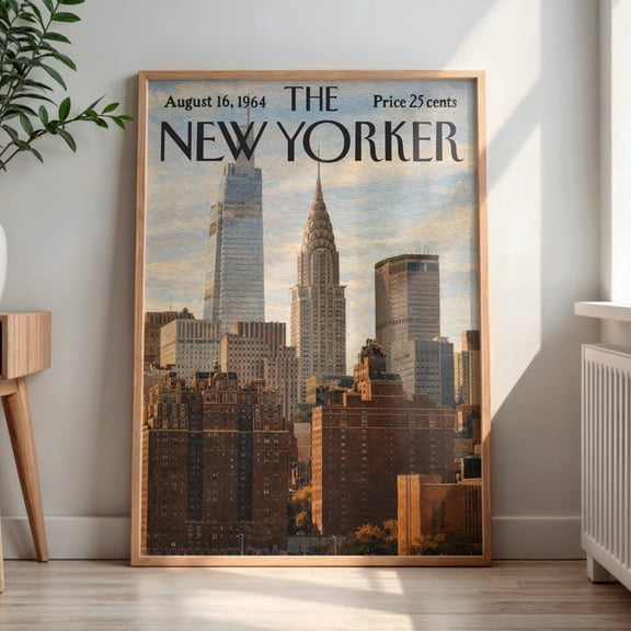 New Yorker 1964 Chrysler Building Manhattan Skyline Vintage Magazine Cover NYC Architecture Wall New York City Home Decor, Stretched Canvas
