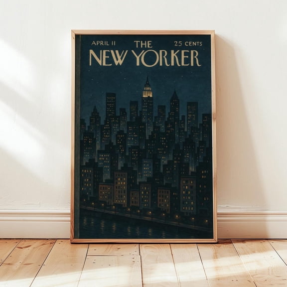 New Yorker Night Cityscape Poster, Vintage Retro Aesthetic Printable, Cozy Living Room Wall Art UNFRAMED Poster, 24x36