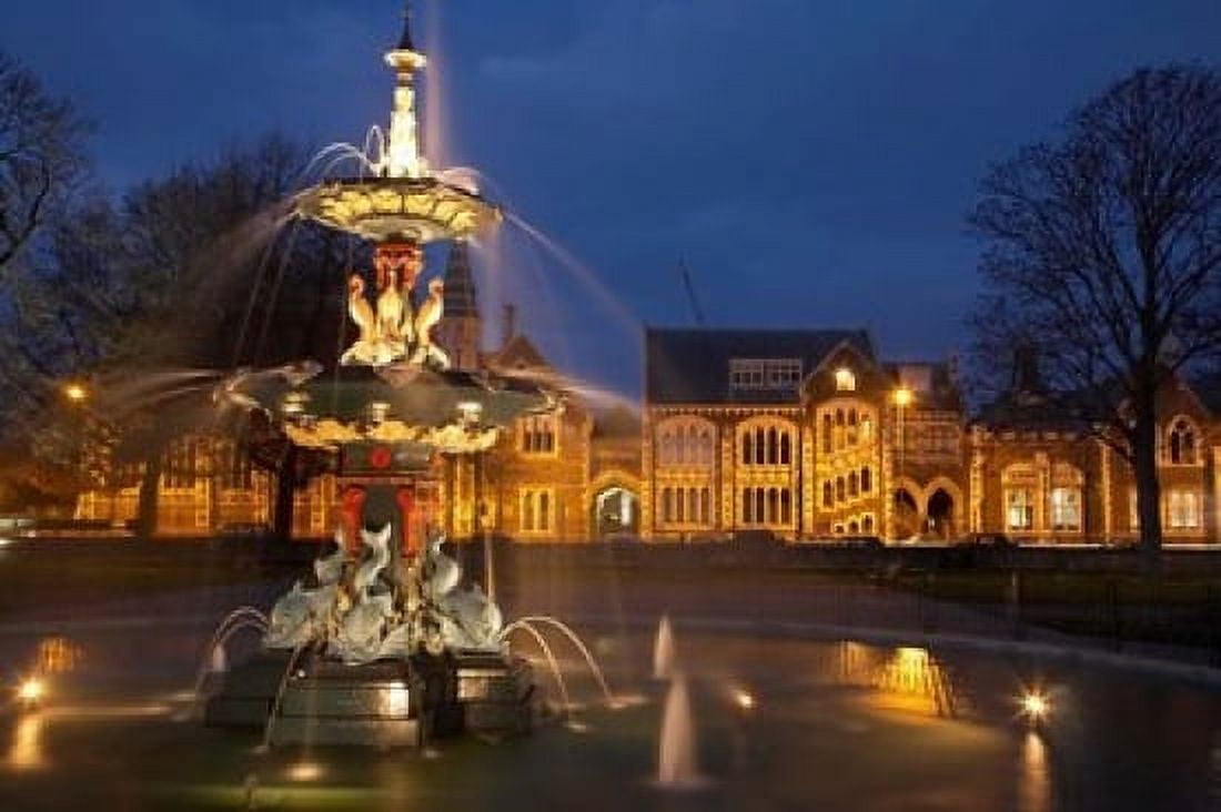 New Zealand Canterbury Christchurch Peacock Fountain Canvas Art - David Wall DanitaDelimont (34 x 23)