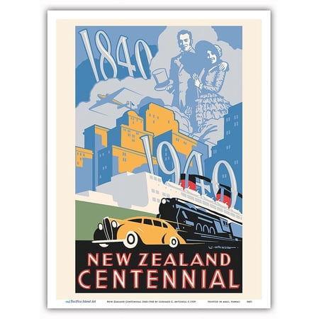 New Zealand Centennial 1840-1940 - Vintage Travel Poster by Leonard C. Mitchell c.1939 - Master Art Print (Unframed) 9in x 12in
