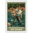 thumbnail image 1 of New Zealand - For the Worlds Best Sport - Trout Fly Fishing Angler - Vintage Travel Poster by Maurice Alec Poulton c.1936 - Master Art Print (Unframed) 12in x 18in, 1 of 4