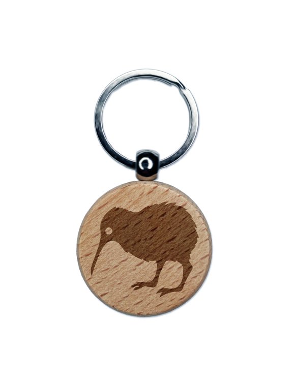 New Zealand Kiwi Bird Round Keychain Charm Tag - Engraved Wood