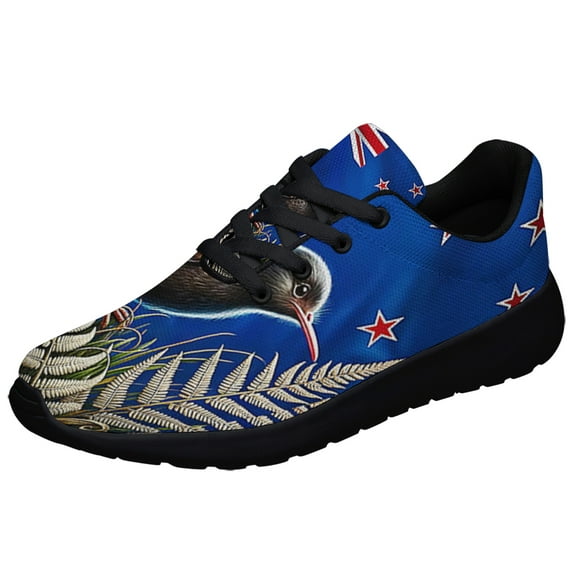 New Zealand Kiwi Bird and Fern Shoes Sneakers Black Size 4