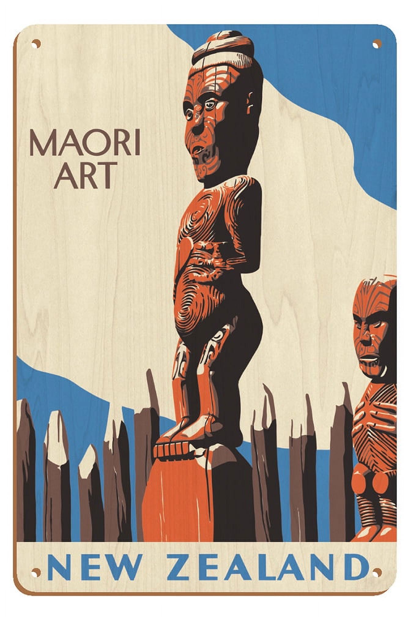 New Zealand Maori Art Carved Wooden Statues Vintage Travel Poster New Zealand Maori Art Carved Wooden Statues Vintage Travel Poster