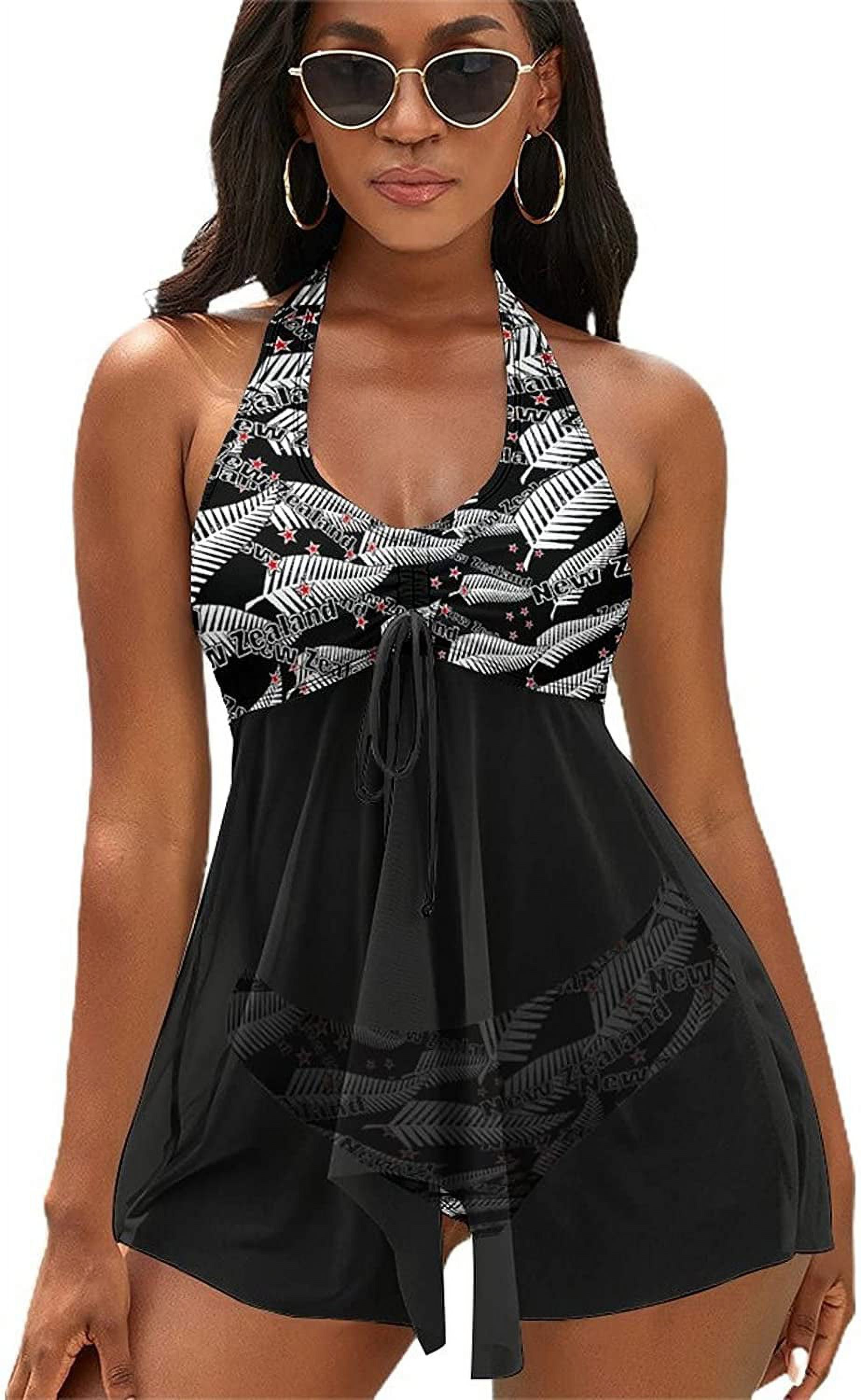 New Zealand Maori Fern Women Two Piece Bikini Sets with Cover Up Skirt