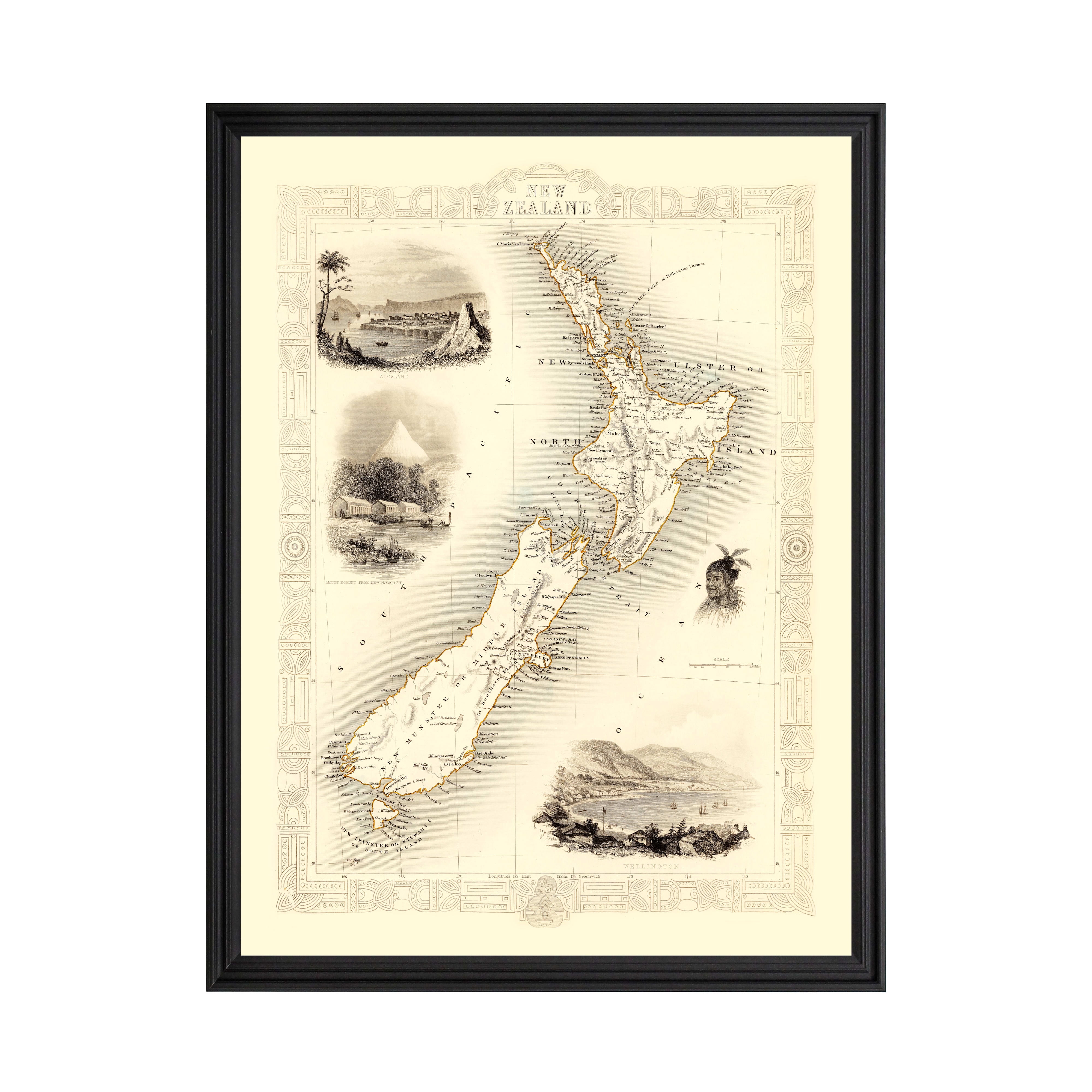 New Zealand Map, 1851 Vintage Map of New Zealand History Wall