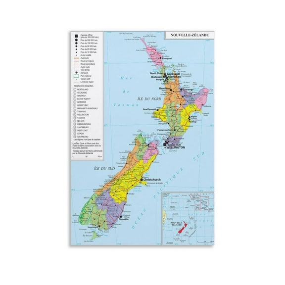New-Zealand Map Posters Poster Decorative Painting Canvas Wall Art Living Room Posters Bedroom Painting 24x36inch(60x90cm)