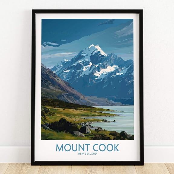New Zealand Mountain Poster Mount Cook Southern Alps Landscape