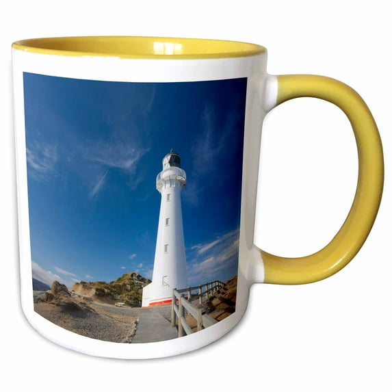 3drose, New Zealand, North Island, Castlepoint. Castlepoint Lighthouse, 11oz Two-tone Yellow Mug