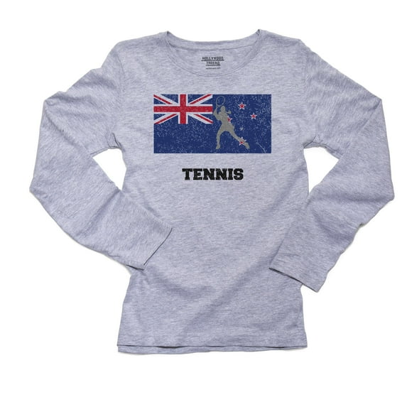 New Zealand Olympic - Tennis - Flag - Silhouette Women's Long Sleeve Grey T-Shirt