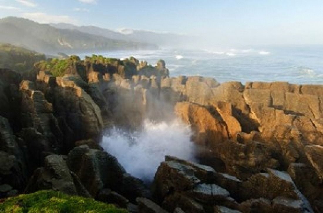 New Zealand Paparoa NP Pankace Rocks blowhole Canvas Art - Fredrik Norrsell DanitaDelimont (36 x 24)