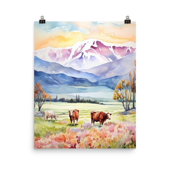 New Zealand Print, South Island Mountain Landscape Wall Art, Farm Cows Print, Alpine Nature Decor, Scenic Nz Travel Artwork Home Decor #30, Unframed Poster Size 8x12