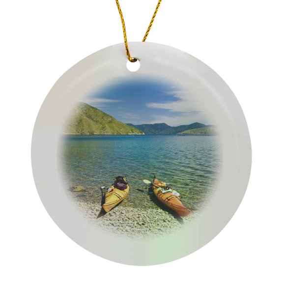 3drose, New Zealand, South Island, Tawhitinui, Kayaking-au02 Fno0173 - Fredrik Norrsell, Circle Porcelain Ornament