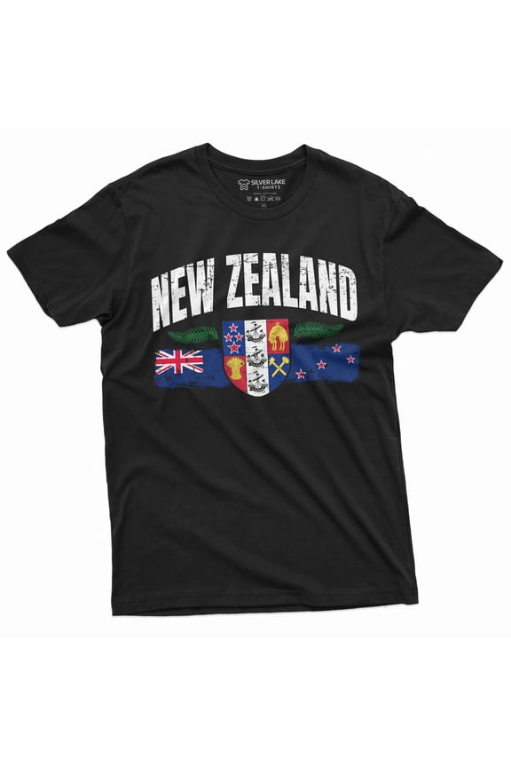 New Zealand T-Shirt Mens Womens Kiwi New Zealand Flag Tee Shirt (Large Black)