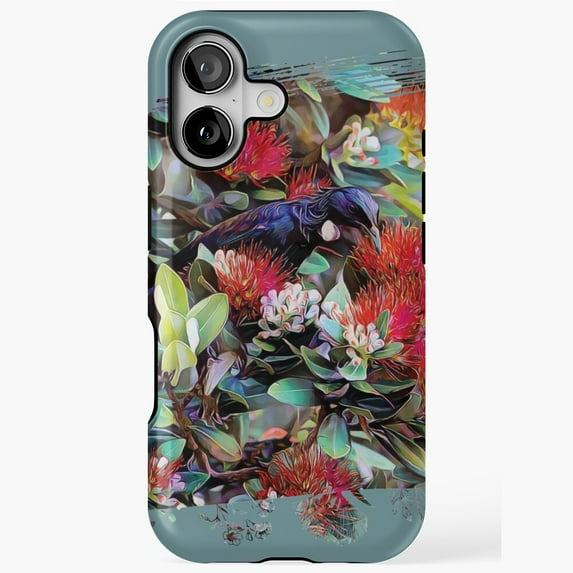 New Zealand Tui Bird in Pohutukawa Tree Design for iPhone 17 to 11 Pro ...