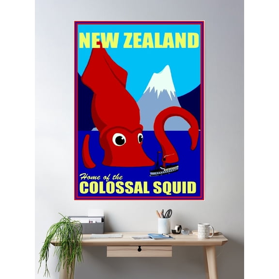 New Zealand : Vintage 1930 Fantasy Giant Squid Print Poster Wall Art, Modern Wall Decor For Living Room Bedroom, 24x36 UNFRAMED