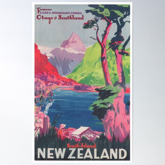 New Zealand Vintage Travel Poster Wall Art, Modern Wall Decor For Living Room Bedroom, 8x12 UNFRAMED