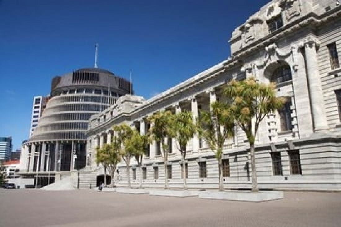 New Zealand Wellington The Beehive and Parliament House Canvas Art - David Wall DanitaDelimont (17 x 11)