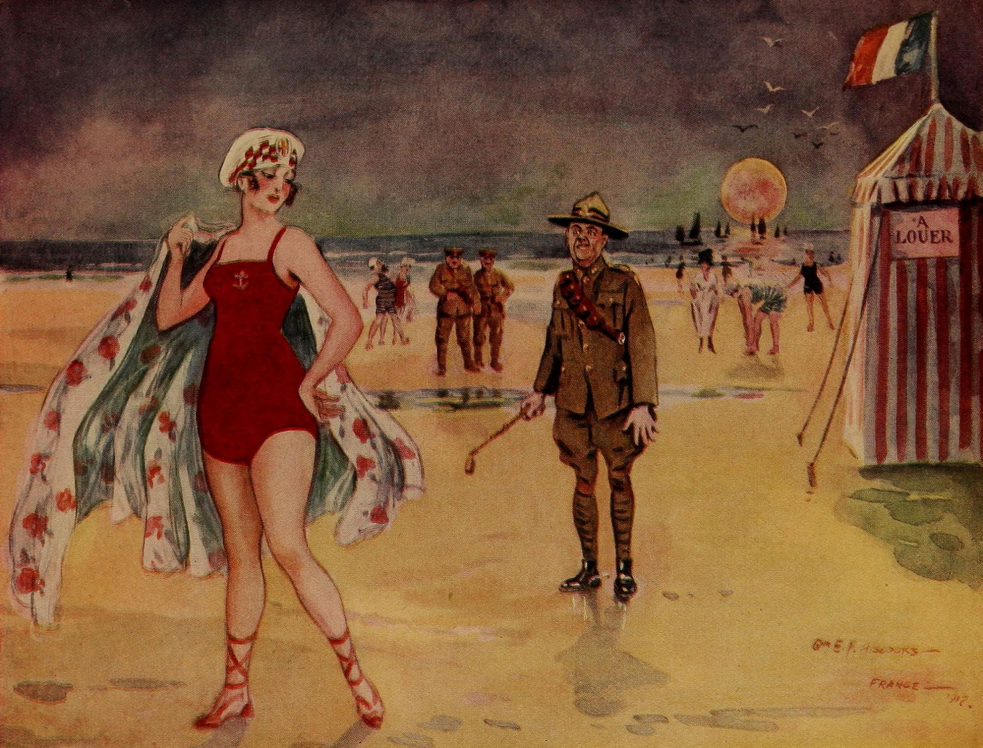 New Zealand at the Front 1917 Between the devil and the deep blue sea Canvas Art - EF Hiscocks (18 x 24)