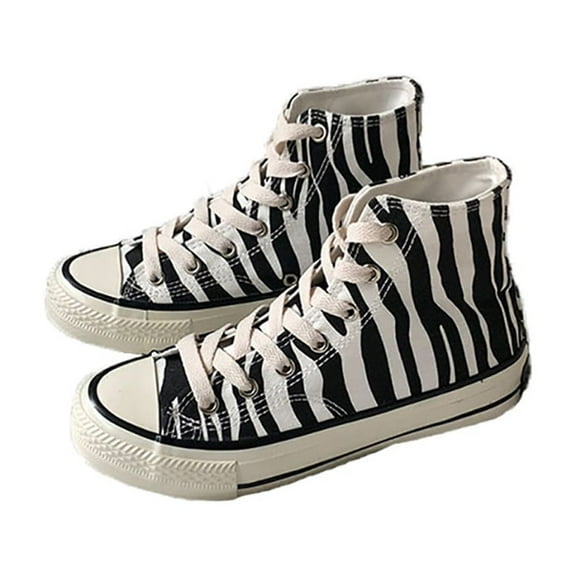 New Zebra Print Fashion High-top Canvas Shoes | Casual Trendy Sports Shoes | Anti-slip Soft Dancing Shoes