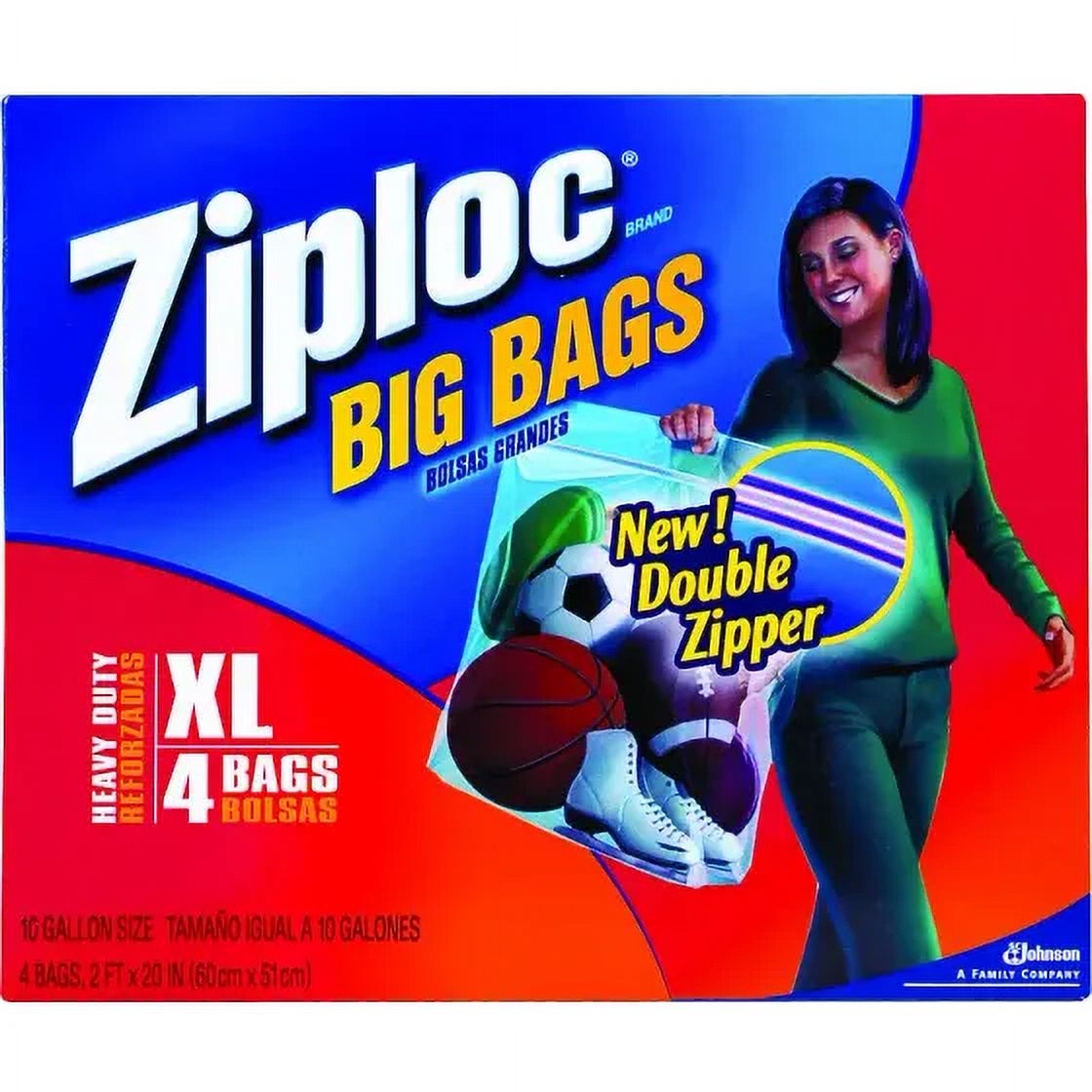 New Ziploc 71595 Extra Large Heavy Duty Big Bags (Case of 4)