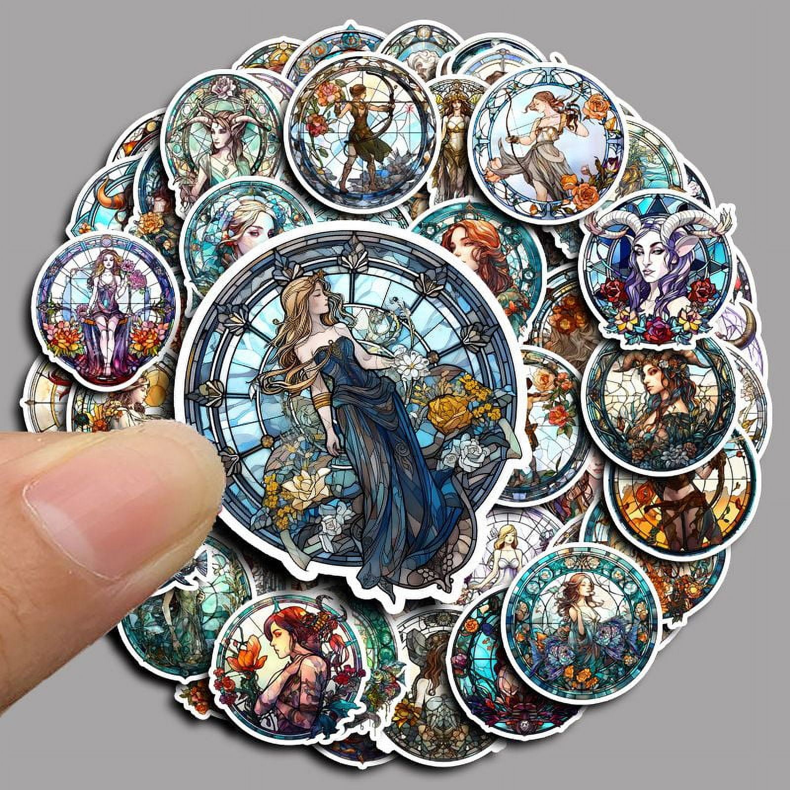 New Zodiac Sign Stickers - Vintage Painted Character Waterproof Decals for DIY Journals