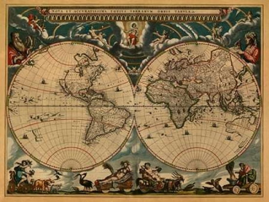 New and Accurate Map of the World Canvas Art - Johannes Blaeu (18 x 24)
