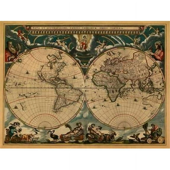 Bentley Global Arts PDX379291LARGE New & Accurate Map of The World Poster Print by Johannes Blaeu, 18 x 24 - Large