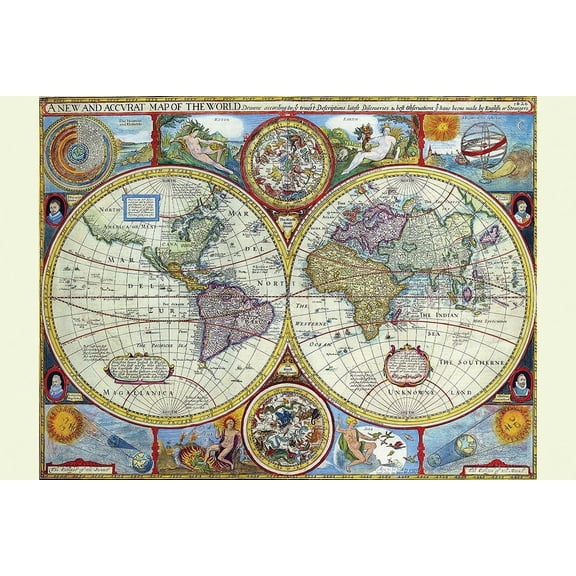 New and Accurate Map of the World a Stereographic Projection by John Speed (24 x 16)