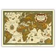 thumbnail image 1 of New and Old - Nova Et Vetera - World Route Map - Planisphere - Vintage Airline Travel Poster by Lucien Boucher c.1939 - Master Art Print 10in x 14in, 1 of 4