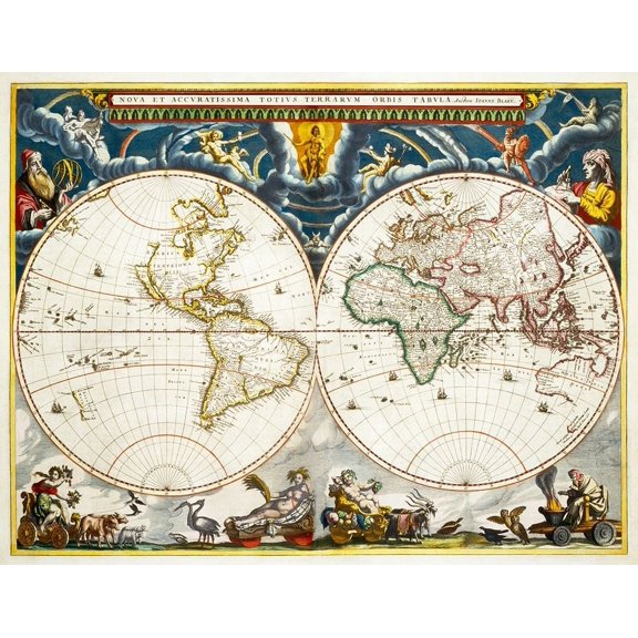 New and accurate map of the whole world by Joan Blaeu (36 x 24)