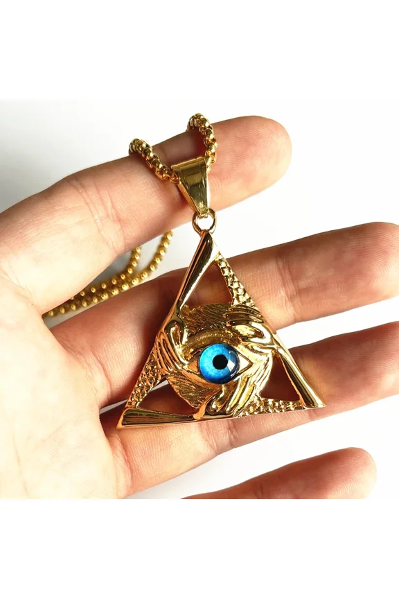 New arrival Eye Of Providence 14K Yellow Gold Triangle Pendant Necklace For Men Illuminati The Third Eye Jewelry