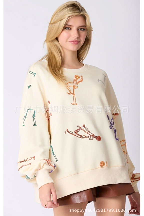 New autumn and winter women's clothing Halloween skull sequined sweatshirt loose casual tops for women