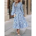 thumbnail image 1 of New autumn print round neck long sleeve ruffle dress, 1 of 6