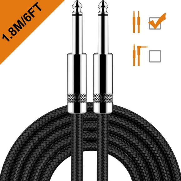 New bee 6ft Guitar Cable, 6.35mm 1/4 Inch Instrument Cable, Straight/Right Angle Plug Options for Electric Guitar, Bass, Amp & Effects Pedal, Shielded Oxygen-Free Copper Audio Cord (Black)
