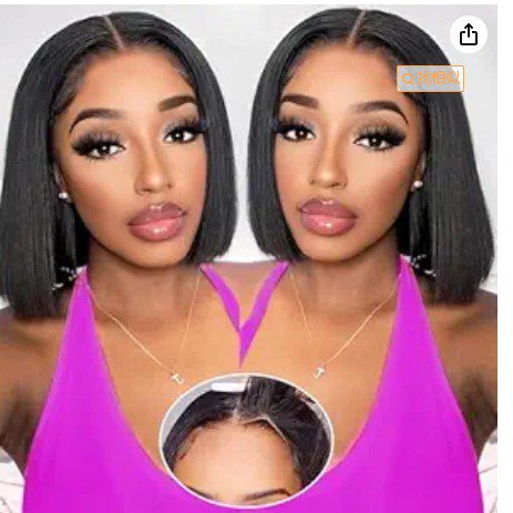 New black middle parted short straight hair bob inner buckle silk chemical fiber headgear