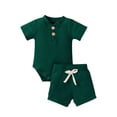 thumbnail image 1 of New born Baby Boy Clothes Baby Boys Summer Outfits Short Sleeve Ribbed Rompers Shorts 2Pcs Summer Clothes Sets, 1 of 7