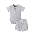 thumbnail image 1 of New born Baby Boy Clothes Baby Boys Summer Outfits Short Sleeve Ribbed Rompers Shorts 2Pcs Summer Clothes Sets, 1 of 6