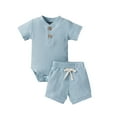 thumbnail image 1 of New born Baby Boy Clothes Baby Boys Summer Outfits Short Sleeve Ribbed Rompers Shorts 2Pcs Summer Clothes Sets, 1 of 6