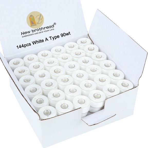 New brothread 144pcs White 90WT Prewound Bobbin Thread Size A SA156