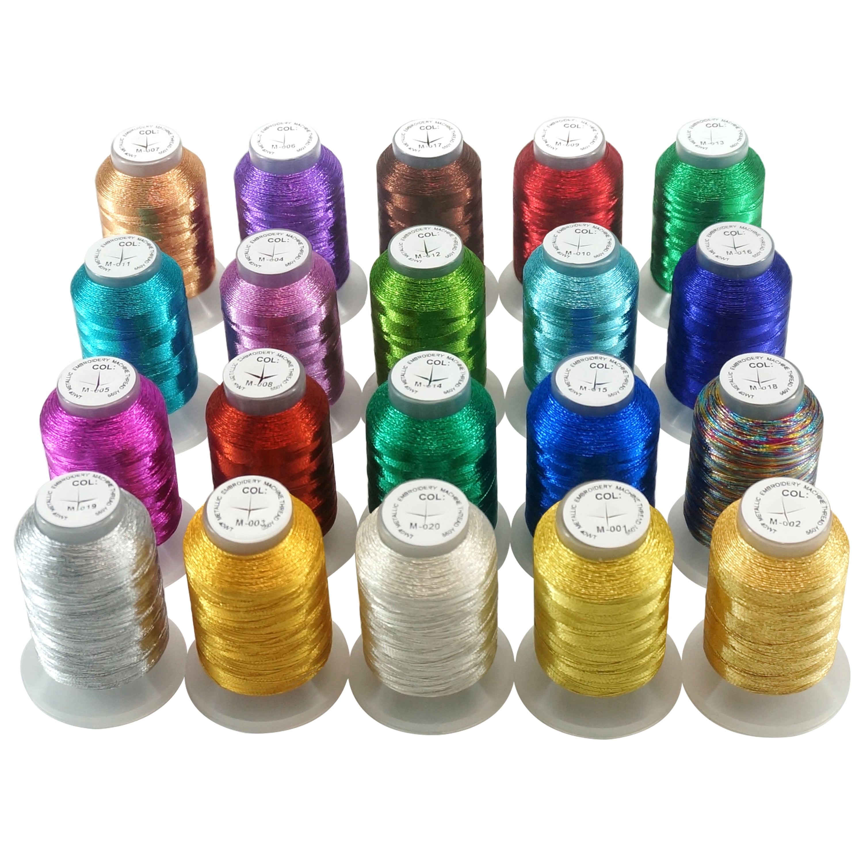 New brothread 20 Assorted Colors Metallic Embroidery Machine Thread Kit 500M (550Y) Each Spool for Computerized Embroidery