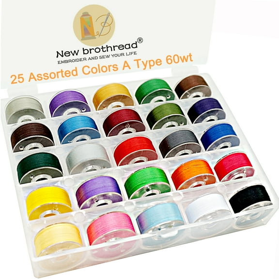 New brothread 25pcs Assorted Colors 60WT Prewound Bobbin Thread Size A SA156