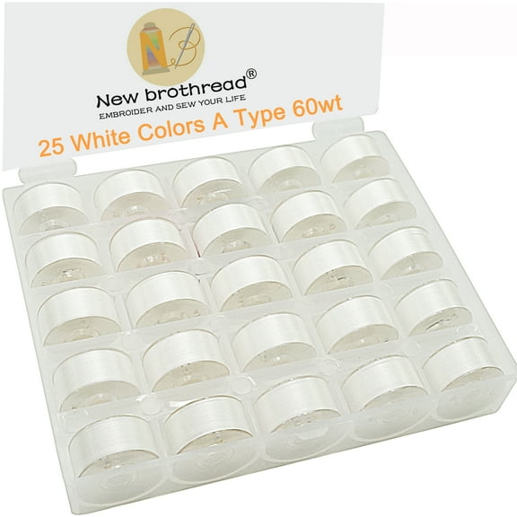 New brothread 25pcs White 60WT Prewound Bobbin Thread Size A SA156