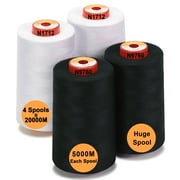 New brothread 4 Large Cones of Polyester Sewing Serger Quilting Thread - 5500Y 5000M - 2 White + 2 Black