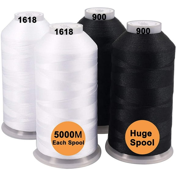 New brothread 5000M Huge Spool Polyester Embroidery Machine Thread 2Black+2White
