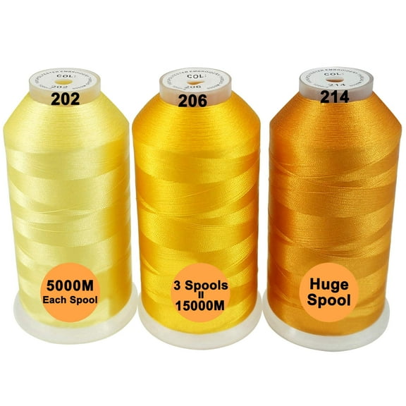 New brothread 5000M Huge Spool Polyester Embroidery Machine Thread 3xDIFFERENT YELLOWS