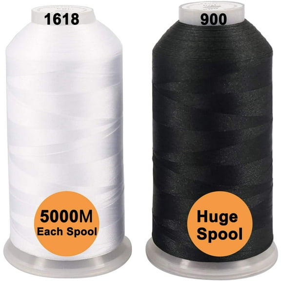 New brothread 5000M Huge Spool Polyester Embroidery Machine Thread White+Black
